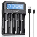Produktbild: Dlyfull 18650 Ladegerät, Universal Akku Ladegerät LCD-Display für 3,7V Li-Ion Akku 18650 21700 18700 26650 22650 20700 16340(RCR123) 14500 Tragbares USB-C Batterieladegerät, 4 Fach