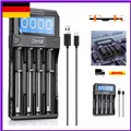 Produktbild: Dlyfull 18650 Ladegerät 4 Fach LCD Display USB-C
