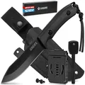 Produktbild: GREIFS® Outdoor-Messer aus D2 Stahl mit Kydex Holster und Feuerstahl, edles Survival Messer für die Bushcraft Ausrüstung, Jagdmesser, Schnitzmesser, Fahrtenmesser (Milan/Schwarz)
