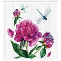 Produktbild: Abakuhaus Duschvorhang Moderner Digitaldruck mit 12 Haken auf Stoff Wasser Resistent Breite 175 cm, Höhe 240 cm, Blume Pfingstrosen und Libellen bunt 175 cm x 240 cm