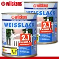 Produktbild: Wilckens 2 x 750 ml Weisslack 2in1 seidenmatt Grundierung Holzlack Pflege Garten