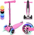 Produktbild: fun pro ONE Deluxe Kinder Roller – 3 Räder, 3-6 Jahre, Klappbar & Höhenverstellbar, LED-Räder, Schwerkraftlenkung, bis 50 kg, Scooter Kinder, Roller Kinder, Pink