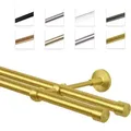 Produktbild: MDEKOR Gardinenstange Vorhangstange 19mm, 2-läufig, 2-läufig Wandmontage, 200 cm Messing Gold goldfarben 200 cm