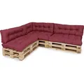 Produktbild: TexDeko Garden Palettenkissen 120x80x18cm wasserabweisend gesteppt Sitzauflage für Europaletten, UV-beständig (7-TLG Set, Bordeaux) - bordeaux