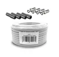 Produktbild: ARLI 10m Koaxialkabel + 4x F-Stecker + 4x Gummitülle TV-Kabel, F Stecker, mit breiter Mutter und Dichtring (1000 cm), 10 m TV Sat Koax Kabel Set
