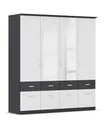 Produktbild: Kleiderschrank Schlafzimmerschrank Drehtürenschrank | 4-türig | Dekor | Grau | Weiß | 181x199x56 cm