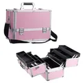 Produktbild: Kosmetikkoffer Schminkkoffer, Kosmetik Make up Organizer Koffer Make-up Aufbewahrung friseurkoffer Multikoffer Etagenkoffer, Makeup Koffer Alu Beautycase, Rosa
