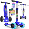 Produktbild: KIDIZ® Roller Kinder Scooter X-Pro2 Dreiradscooter mit PU LED Leuchtenden Räder Kinderroller faltbar Tret-Roller höhenverstellbarer Cityroller Kinderscooter für Jungen Mädchen 3-12 Jahre, Schwarz/Blau