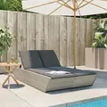 Produktbild: vidaXL Doppel-Sonnenliege mit Kissen Hellgrau Poly Rattan