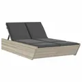 Produktbild: vidaXL Doppel-Sonnenliege mit Kissen Hellgrau Poly Rattan