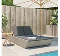 Produktbild: vidaXL Gartenliege, Doppel-Sonnenliege mit Kissen Hellgrau Poly Rattan
