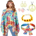 Produktbild: NUUOTP Hippie Kostüm Damen Set mit Poncho, Stirnbändern, Zubehör für 60er/70er Jahre, Disco, Karneval & Motto Party