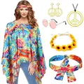 Produktbild: Hippie Kostüm Damen Set mit Poncho Stirnbändern Zubehör für 60er/70er Jahre D...