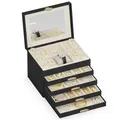 Produktbild: ADEL DREAM 5-stöckige Schmuckkästchen mit Kleeblatt-Knopf Schmuckaufbewahrung mit ausziehbarem Tablett Schmuck Organizer mit großem Spiegel,DIY verstellbare Fächer,für Mütter und Mädchen Schwarz
