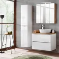 Produktbild: Badmöbel Set mit Keramik-Aufsatzwaschbecken TOSKANA-56 Hochglanz weiß & Wotaneiche BxHxT ca. B/H/T: 135/190/46cm