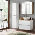 Produktbild: Badmöbel Set mit Keramik-Aufsatzwaschbecken TOSKANA-56 Hochglanz weiß & Wotaneiche BxHxT ca. b/h/t: 135/190/46cm