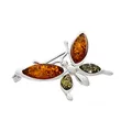 Produktbild: AMBEDORA Damen Silber Schmetterling Brosche mit Bernstein, Poliertes Sterling Silber, Baltischer Bernstein in Zwei Farben