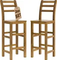 Produktbild: CASARIA® Barhocker 2er Set Holz mit Lehne Outdoor 75cm Sitzhöhe Akazie 150kg Belastbarkeit Fußstütze Massiv Rustikal Garten Küche Bar Stuhl Hocker Braun