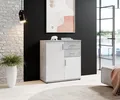 Produktbild: Bega Consult Kommode aus Spanplatte, in Beton / Weiß, mit 2 Türen, 2 Schubkästen (B/H/T 80 x 82 x 35 cm)