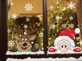 Produktbild: DERAYEE 6 Blätter gucken Santa & Rudolph Fenster haftet Schneeflocken statische Aufkleber für Weihnachten Fenster anzuzeigen