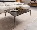 Produktbild: DELIFE Couchtisch Levente 85x85 cm Keramik Laminam® Emperador Extra Lucidato Dunkelbraun Gestell Edelstahl Silber