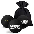 Produktbild: BallX Squash Bälle Doppelgelber Punkt XS8000 | 3er Pack | Squash Ball | Squash Ball Doppelgelb | Bälle für Fortgeschrittene | Offizielle Wettkampfgröße | inkl. Baumwollsäckchen | Hohe Langlebigkeit