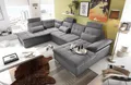 Produktbild: Couch Jakarta Wohnlandschaft Sofa Lederlook Schlaffunktion Schlafsofa dunkelgrau grau hell gemustert Ottomane links 324 cm