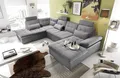 Produktbild: JAKARTA Wohnlandschaft in U-Form, Stoffbezug Schwarz / Lava - Ausziehbares Sofa mit Schlaffunktion & Bettkasten - 324 x 107 x 170 cm (B/H/T)