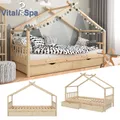 Produktbild: Kinderbett Hausbett Kinderhaus Design NAT Lattenrost 90x200 Schublade VitaliSpa