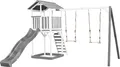 Produktbild: AXI Beach Tower Spielturm aus Holz in Weiß & Grau | Spielhaus für Kinder mit grauer Rutsche, Doppelschaukel und Sandkasten | Stelzenhaus für den Garten