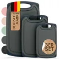 Produktbild: Blumtal Schneidebrett Set mit 3 Größen (S/M/L) - Schneidebrett Kunststoff groß + Saftrillen & Griff - Cutting Board - Schneidbrett BPA frei und spülmaschinenfest - Küchenbrett Grau