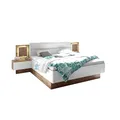Produktbild: Stella Trading Capri Stilvolle Doppelbett Bettanlage mit LED-Beleuchtung 180 x 200 cm - Schlafzimmer Komplett-Set in Wildeiche-Optik, Weiß - 305 x 96 x 205 cm (B/H/T)