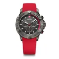 Produktbild: WENGER Herren Armbanduhr Seaforce Chronograph Ø 43 mm, Swiss Made, Analog Quarz, Wasserdicht bis 200 m, Silikon-Armband, Schwarz/Rot, 01.0643.128