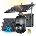 Produktbild: Xega【2 Solarpanels】 3G/4G LTE Überwachungskamera Aussen mit SIM Karte 2K HD 3MP PTZ Kabellos Kamera Outdoor PIR Erkennung Farb/IR Nachtsicht 2-Wege-Audio Cloud und TF-Karten IP66 Wasserdicht