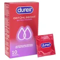 Produktbild: Durex Gefühlsecht Extra Feucht Kondome - Dünne Kondome mit anatomischer Easy-On-Form & extra Gel-Beschichtung 1er Pack (1 x 10 Stück)