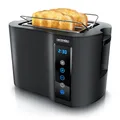 Produktbild: Arendo - Touch Toaster 2 Scheiben Edelstahl - Touchpanel - digital Display Restzeitanzeige - 800 W – Doppelwandgehäuse – mit Brötchenaufsatz – 7 Bräunungsgrade – Brotscheibenzentrierung - Schwarz