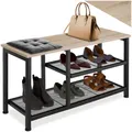 Produktbild: tectake® Schuhregal schmal mit Sitzfläche, Schuhbank 3 Ebenen, 2 Gitterablagen, Schuhregal platzsparend 80 x 30 x 45,5cm, Flur Regal, Schuhschrank, Garderobe - Industrial Holz hell, Eiche Sonoma