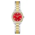 Produktbild: Guess Damen Armbanduhr MINI Luna, Bicolor Edelstahlarmband, Mineral Glas, rotes Ziffernblatt, 3 Bar, Gehäusedurchmesser: 30 mm, GW0841L8