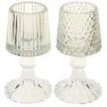 Produktbild: Glas Teelichthalter Vintage Design mit Punkt- und Rillenstruktur, 2 Stück