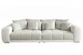 Produktbild: Big Sofa XXL B306/T134/H86 cm, Lounge Couch mit hochwertiger Federkernpolsterung, viele Kissen, Liegefläche 120x240 cm, Korpus Kunstleder Weiß und Bezug Strukturstoff Grau Beige / 15113