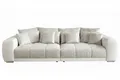 Produktbild: Big-Sofa XXL 306 cm Federkern Lounge Couch Kunstleder Weiß und Stoff Grau Beige