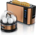 Produktbild: Arendo - SET Toaster FRUKOST mit Eierkocher SEVENCOOK Edelstahl Kupfer, Toaster 2 Scheiben, LED-Display, 6 Bräunungsgrade, Brötchenhalter - Eierkocher 1-7 Eier, Messbecher