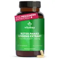 Produktbild: Vitabay Roter Panax Ginseng 600 mg Extrakt – 120 vegane Kapseln – Standardisiert auf 20% Ginsenoside – Echter Koreanischer Ginseng C.A. Meyer – Laborgeprüft in Deutschland – 2 Monate Vorrat