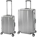 Produktbild: London | 2er Set | Trolleys 4 Rollen | Polycarbonat Hartschale | Alu-Rahmen | Handgepäck + Sport Koffer Trunk - Silber/Schwarz