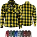 Produktbild: BULLDT Motorradhemd Herren mit abnehmbare CE-Protektoren - Klassisch 100% Baumwolle Holzfäller Flanellhemd - Biker Motorradjacke Hergestellt mit Aramid-Kevlar-Futter - Mit Schutz (EN 1621-1) Gelb - 52