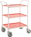 Produktbild: Kongamek Tablettwagen 770x495x960mm weiß pulverbeschichtet mit Bremse und 3 Tabletts in rot