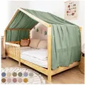 Produktbild: lilimaus Betthimmel Hausbetthimmel aus Musselin - Hausbett Deko für Mädchen & Jungen, Stilvolle Kinderzimmerdeko aus Baumwolle für gemütliche Hausbetten grün 135 cm x 360 cm