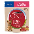 Produktbild: PURINA ONE Mini-Hundekroketten für Erwachsene, reich an Rindfleisch, mit Reis, für Hunde bis 10 kg, 8 Beutel mit je 800 g