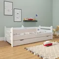 Produktbild: Kinderbett 160x80 mit Rausfallschutz, Schublade & Lattenrost in weiß 80 x 160 Mädchen Jungen Bett Skandi - Weiß