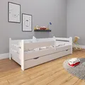 Produktbild: Kids Collective Kinderbett Jugendbett 80x160 | 90x200 cm mit Rausfallschutz | inkl. Lattenrost & Schublade in weiß | Mädchen Jungen Bett skandinavisch | von 3. bis 10. Lebensjahr